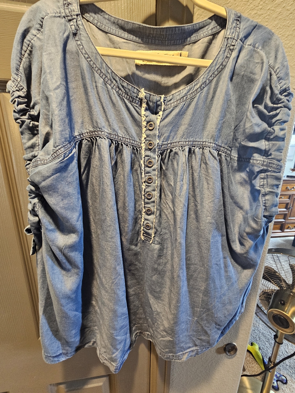 Free People- Washed Blue Denim Button-Front Women’s Top